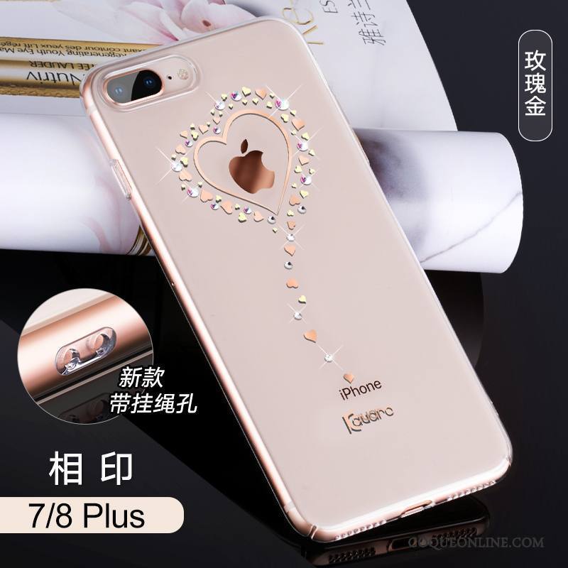 iPhone 8 Plus Coque Strass Marque De Tendance Incassable Étui Transparent Tout Compris Or