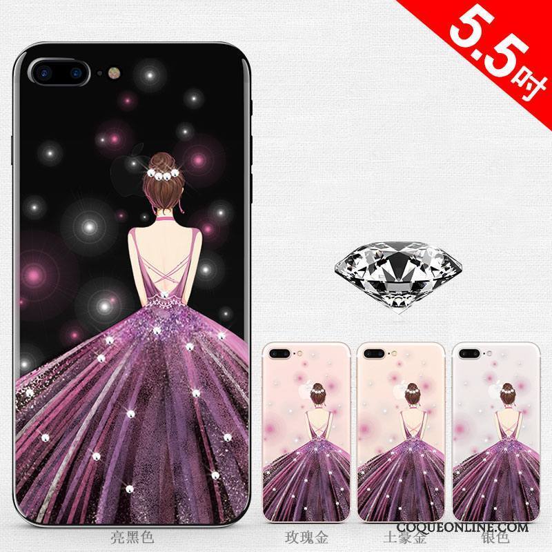 iPhone 8 Plus Coque Strass Transparent Rose Étui Silicone Incassable Or Rose