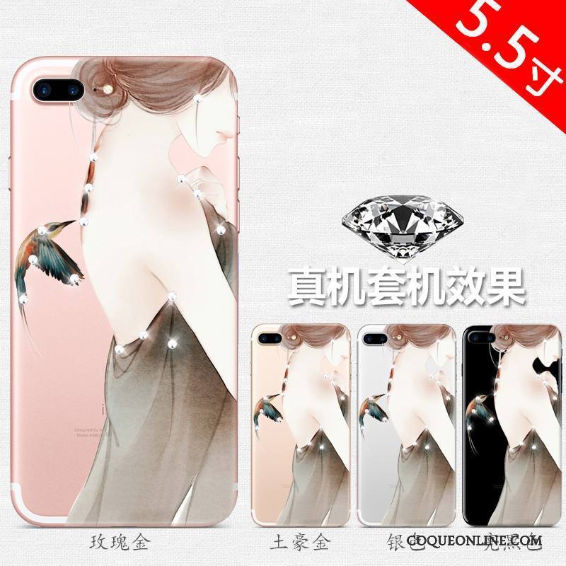 iPhone 8 Plus Coque Strass Transparent Rose Étui Silicone Incassable Or Rose