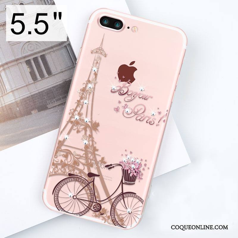 iPhone 8 Plus Coque Strass Transparent Rose Étui Silicone Incassable Or Rose