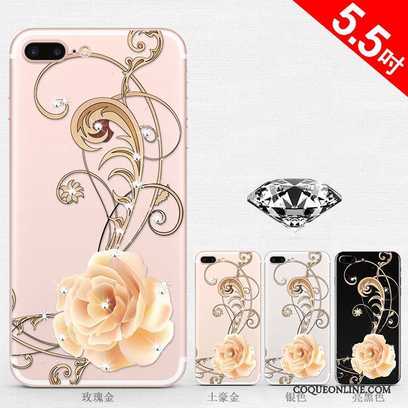 iPhone 8 Plus Coque Strass Transparent Rose Étui Silicone Incassable Or Rose