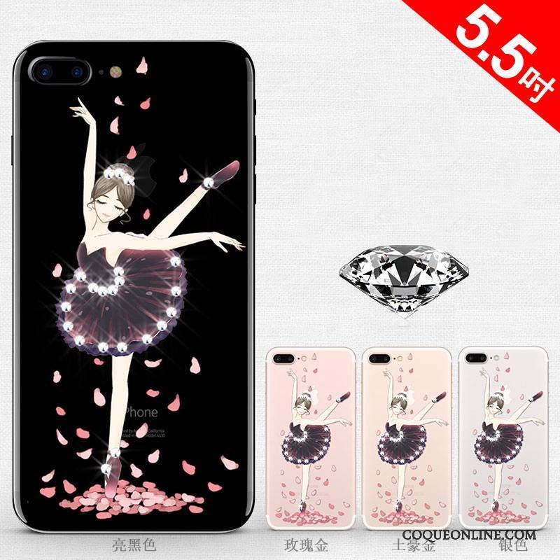 iPhone 8 Plus Coque Strass Transparent Rose Étui Silicone Incassable Or Rose