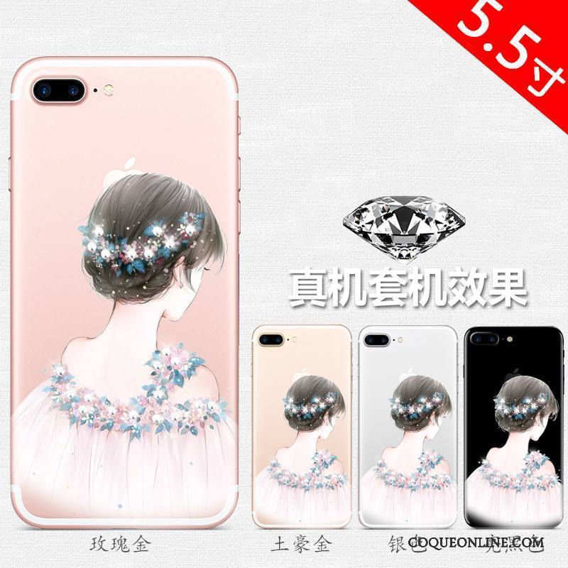 iPhone 8 Plus Coque Strass Transparent Rose Étui Silicone Incassable Or Rose