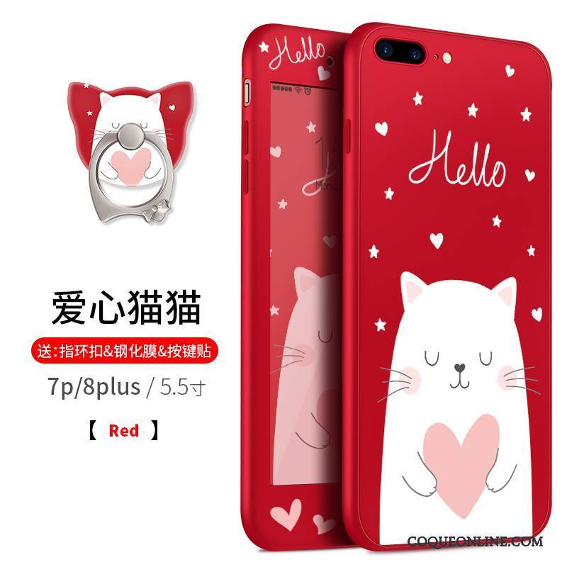 iPhone 8 Plus Coque Tout Compris Silicone Délavé En Daim Dessin Animé Étui Rouge Incassable