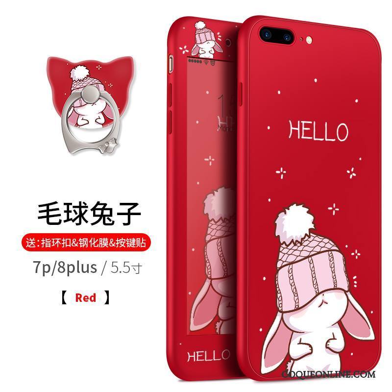 iPhone 8 Plus Coque Tout Compris Silicone Délavé En Daim Dessin Animé Étui Rouge Incassable