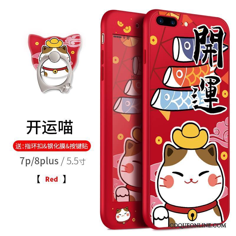 iPhone 8 Plus Coque Tout Compris Silicone Délavé En Daim Dessin Animé Étui Rouge Incassable