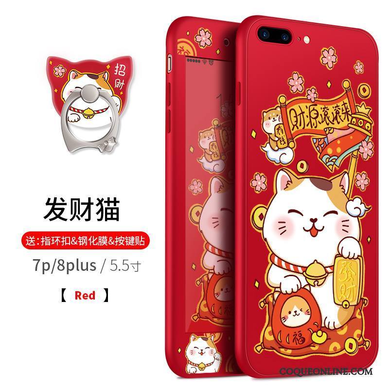 iPhone 8 Plus Coque Tout Compris Silicone Délavé En Daim Dessin Animé Étui Rouge Incassable