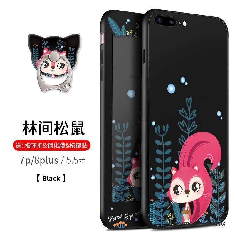 iPhone 8 Plus Coque Tout Compris Silicone Délavé En Daim Dessin Animé Étui Rouge Incassable