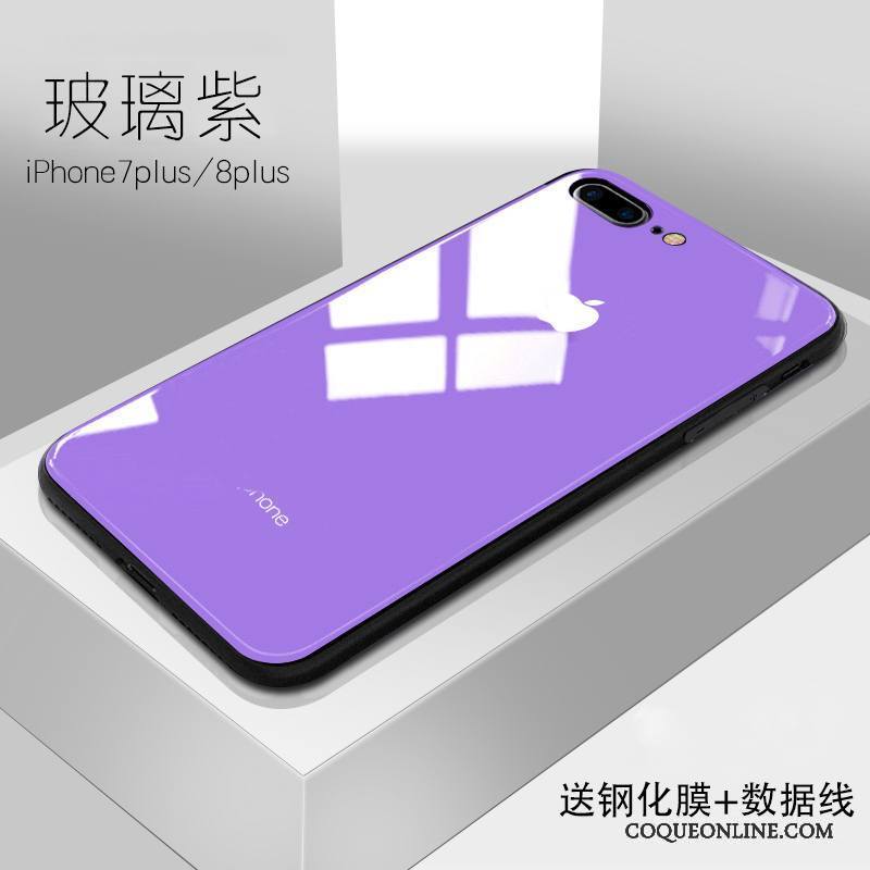 iPhone 8 Plus Couvercle Arrière Violet Incassable Verre Marque De Tendance Coque De Téléphone