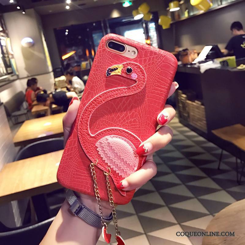 iPhone 8 Plus Cuir Coque De Téléphone Rouge Oiseau Qualité Créatif Étui