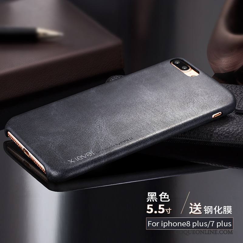 iPhone 8 Plus Cuir Protection Étui Coque Foncé Étui En Cuir Incassable