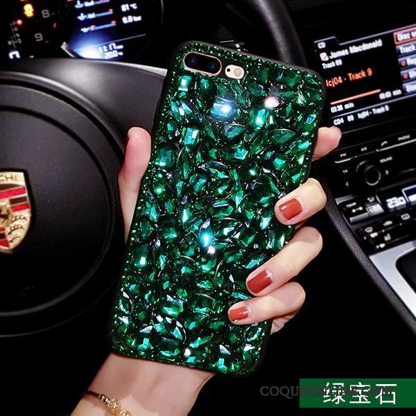 iPhone 8 Plus Luxe Strass Vert Coque De Téléphone Marque De Tendance Silicone Étui