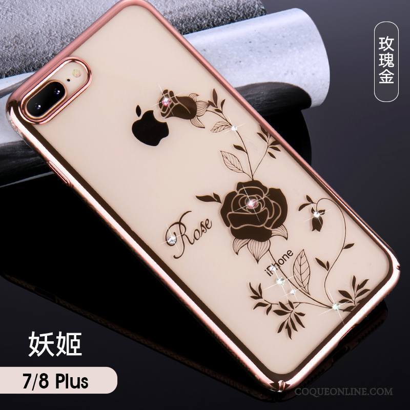 iPhone 8 Plus Or Rose Strass Tout Compris Coque De Téléphone Difficile Luxe Placage