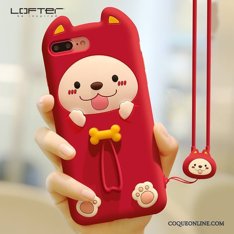 iPhone 8 Plus Rouge Étui Créatif Charmant Coque De Téléphone Ornements Suspendus Silicone