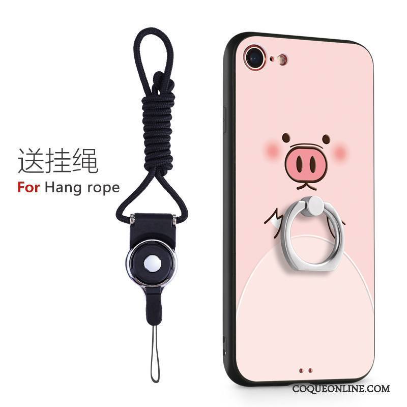 iPhone 8 Plus Silicone Étui Rose Marque De Tendance Anneau Ornements Suspendus Coque De Téléphone