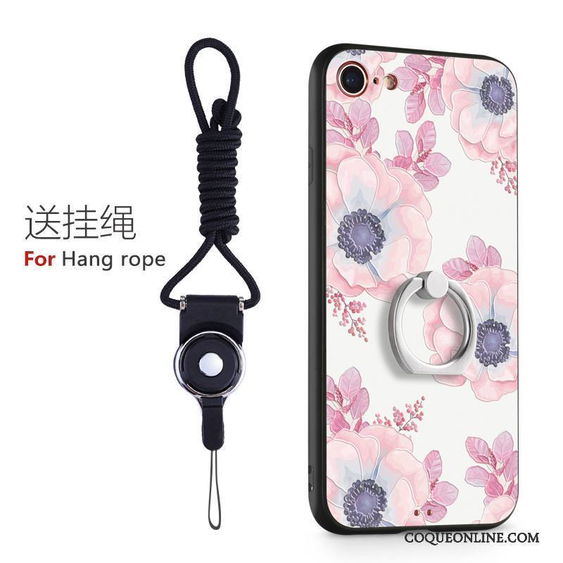 iPhone 8 Plus Silicone Étui Rose Marque De Tendance Anneau Ornements Suspendus Coque De Téléphone