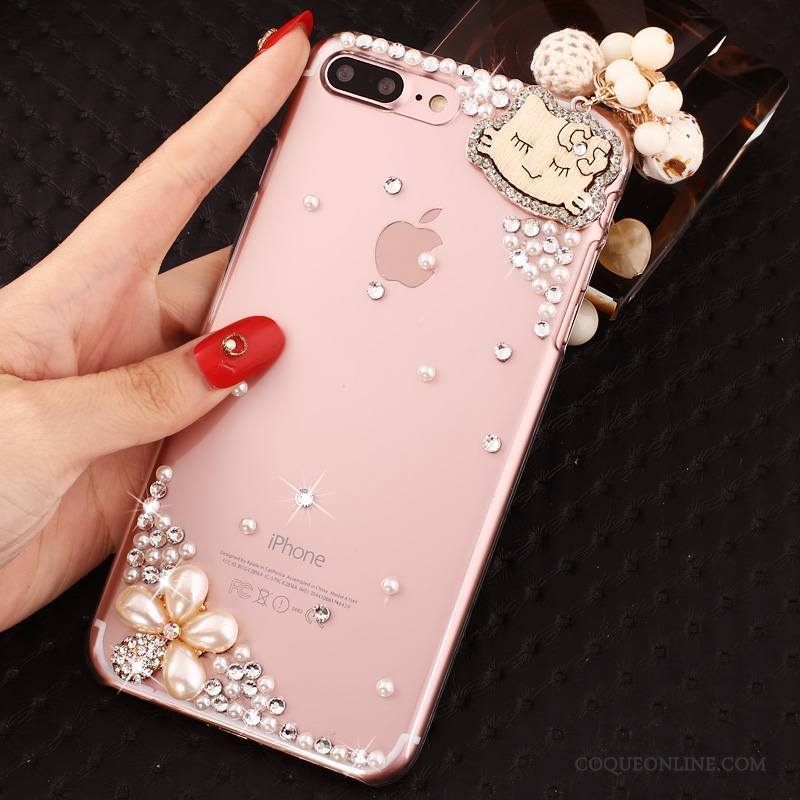 iPhone 8 Plus Strass Protection Coque Étui Incruster Strass De Téléphone Rose