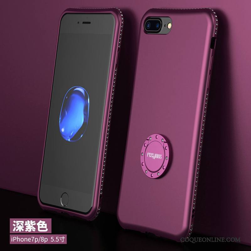 iPhone 8 Plus Support Nouveau Coque De Téléphone Silicone Délavé En Daim Violet Strass