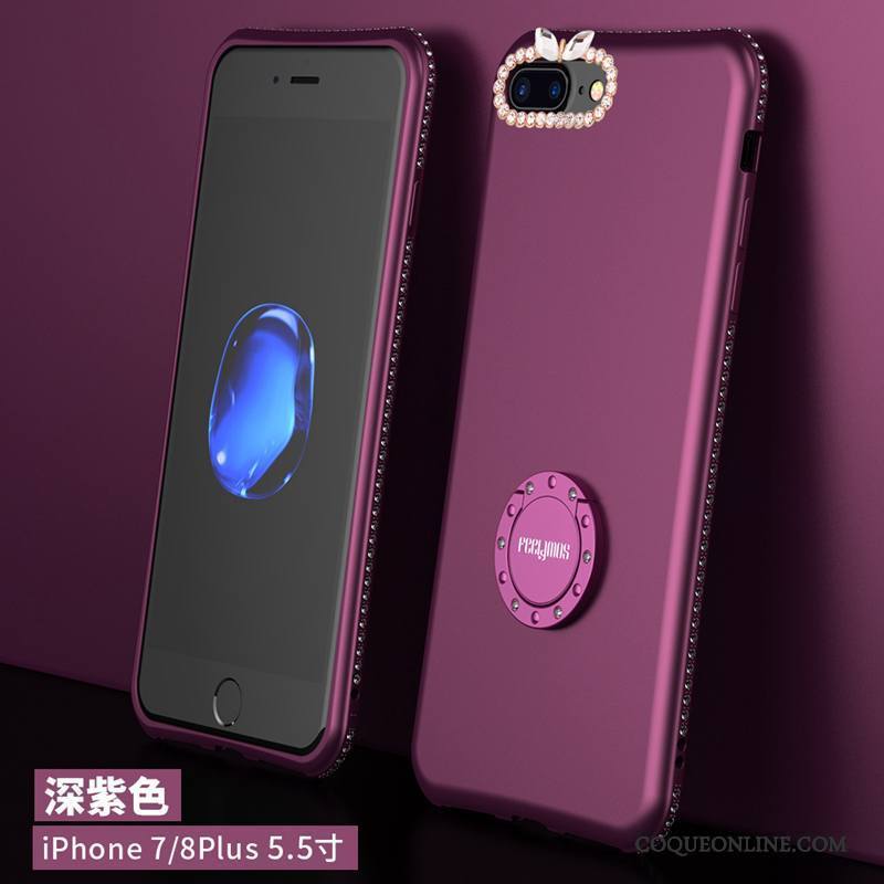 iPhone 8 Plus Support Nouveau Coque De Téléphone Silicone Délavé En Daim Violet Strass