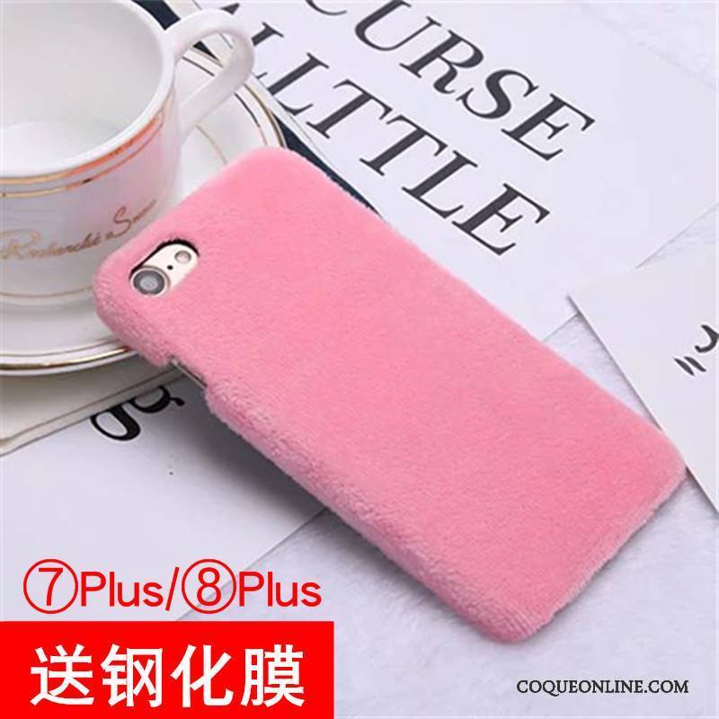 iPhone 8 Plus Tempérer Coque De Téléphone Peluche Rouge Membrane Velours