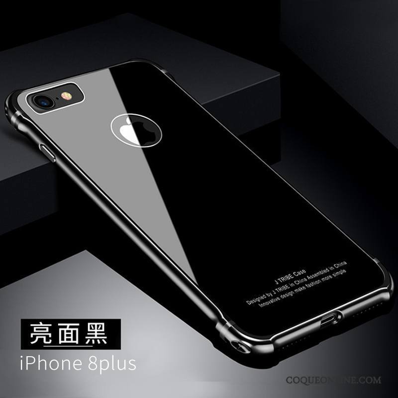 iPhone 8 Plus Tendance Verre Incassable Protection Noir Coque De Téléphone Métal