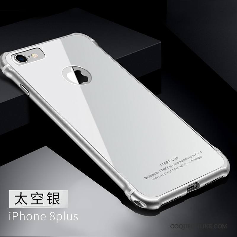 iPhone 8 Plus Tendance Verre Incassable Protection Noir Coque De Téléphone Métal