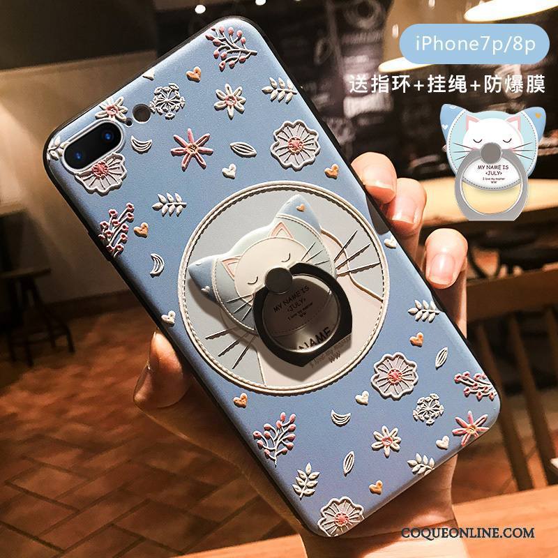 iPhone 8 Plus Tout Compris Bleu Dessin Animé Amoureux Charmant Gaufrage Coque De Téléphone