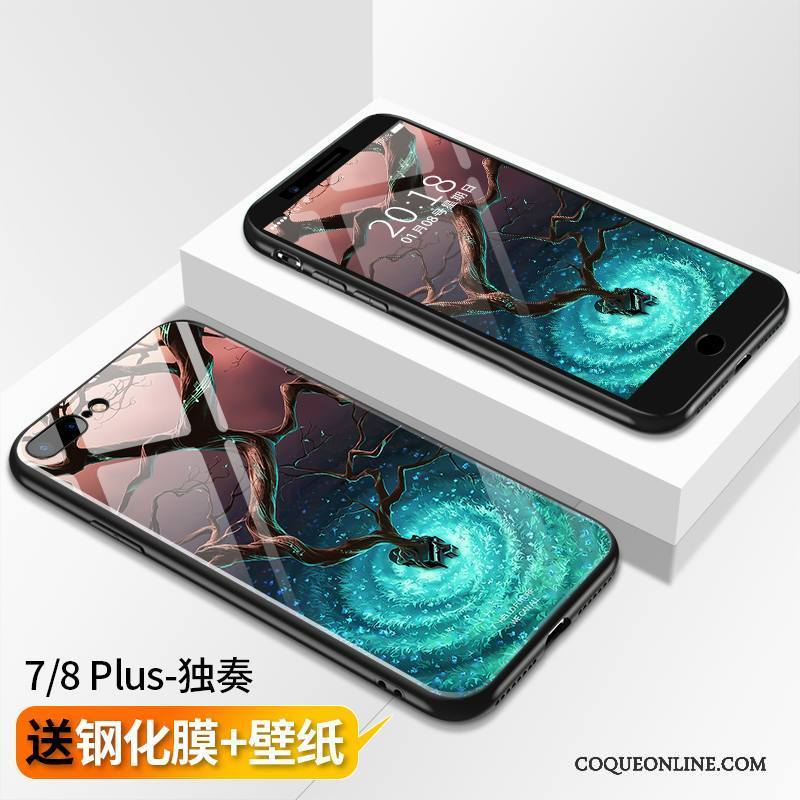 iPhone 8 Plus Verre Tout Compris Coque De Téléphone Marque De Tendance Nouveau Incassable Bleu