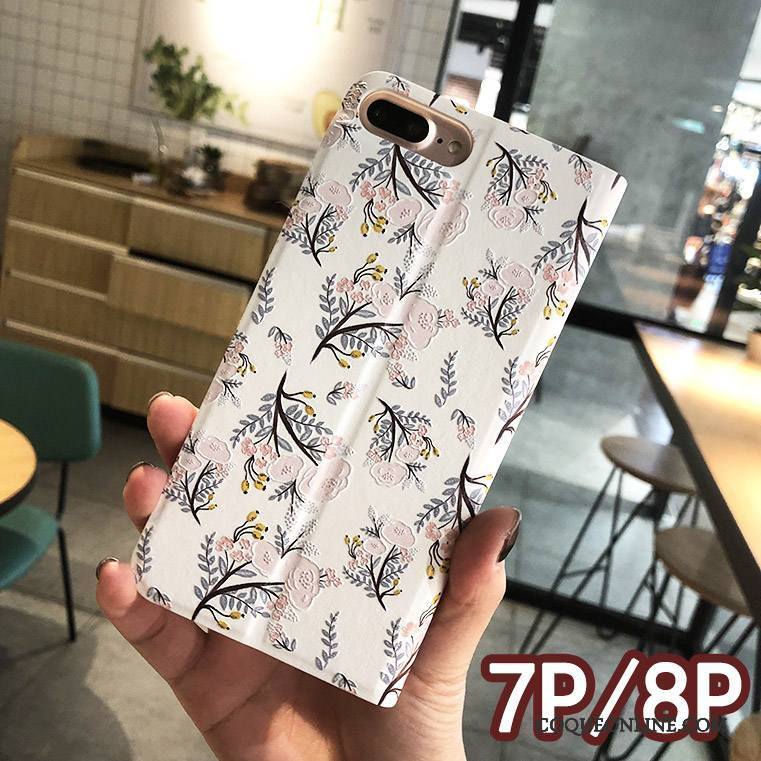 iPhone 8 Plus Étui Créatif Floral Housse Protection Gaufrage Coque De Téléphone