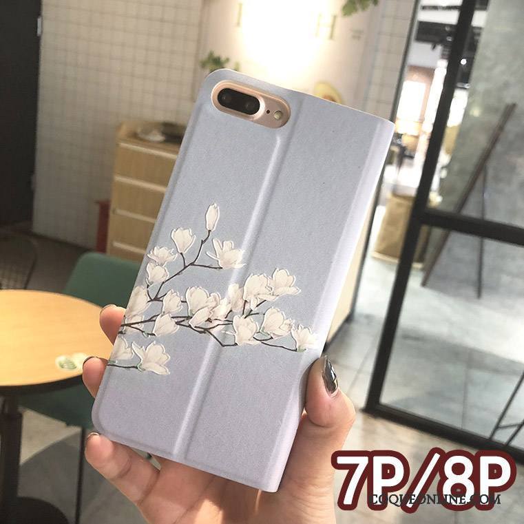 iPhone 8 Plus Étui Créatif Floral Housse Protection Gaufrage Coque De Téléphone