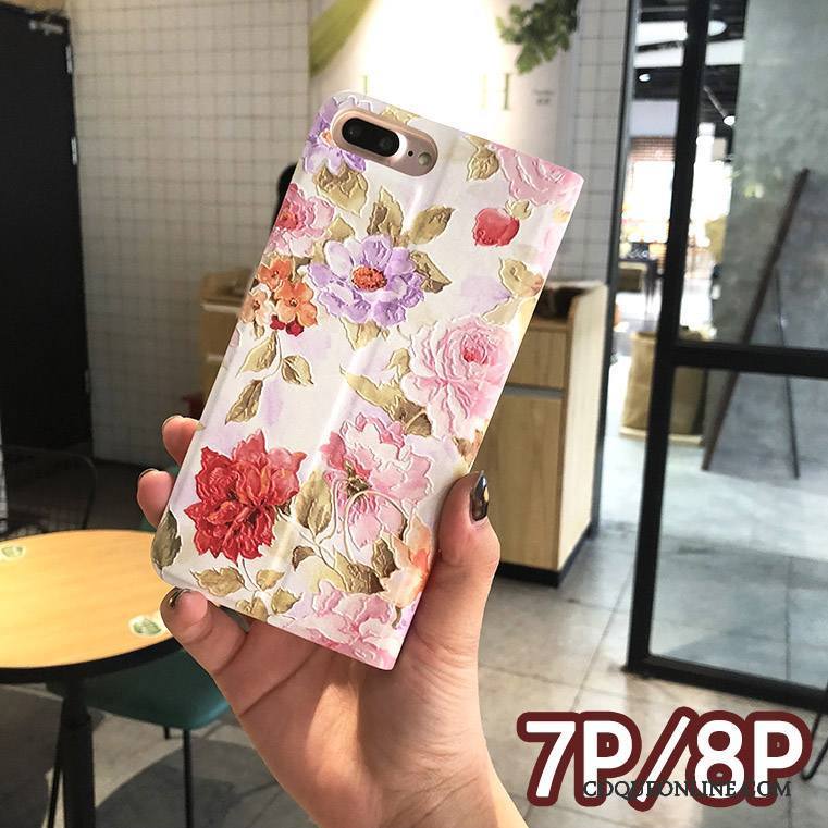 iPhone 8 Plus Étui Créatif Floral Housse Protection Gaufrage Coque De Téléphone