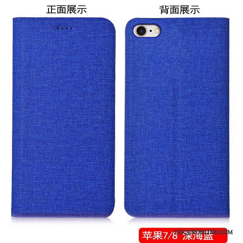 iPhone 8 Protection Téléphone Portable Étui En Cuir Lin Coque De Téléphone Bleu Gris