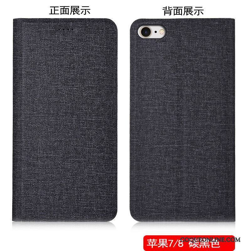 iPhone 8 Protection Téléphone Portable Étui En Cuir Lin Coque De Téléphone Bleu Gris