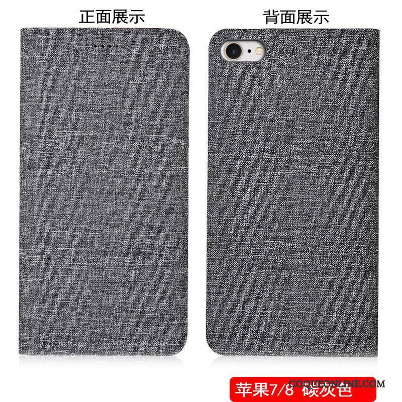 iPhone 8 Protection Téléphone Portable Étui En Cuir Lin Coque De Téléphone Bleu Gris