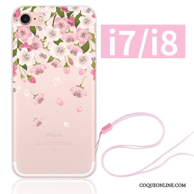iPhone 8 Silicone Étui Nouveau Ornements Suspendus Rose Coque De Téléphone Sakura