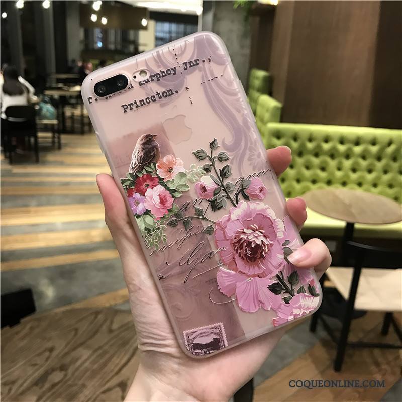 iPhone 8 Étui Tout Compris Gaufrage Protection Rose Coque De Téléphone Silicone