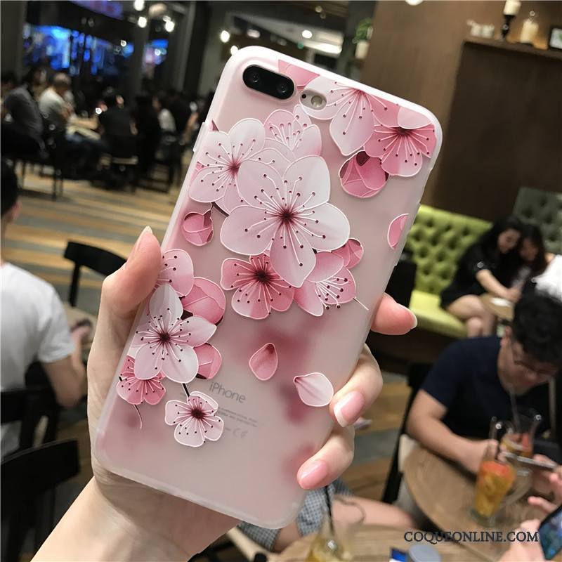 iPhone 8 Étui Tout Compris Gaufrage Protection Rose Coque De Téléphone Silicone