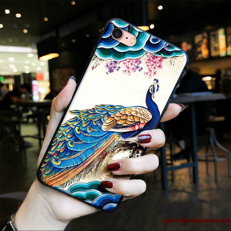 iPhone Se 2020 Gaufrage Fluide Doux Silicone Style Chinois Délavé En Daim Coque De Téléphone Étui