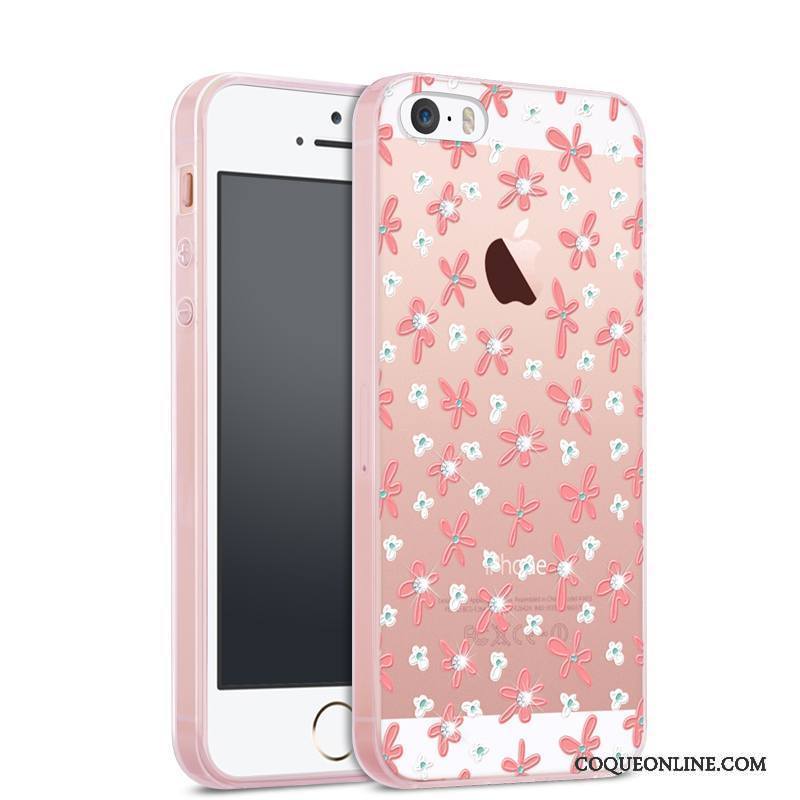 iPhone Se Coque Rose Silicone Tout Compris Étui Transparent Incassable Strass