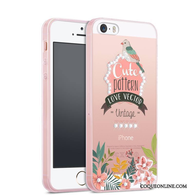 iPhone Se Coque Rose Silicone Tout Compris Étui Transparent Incassable Strass