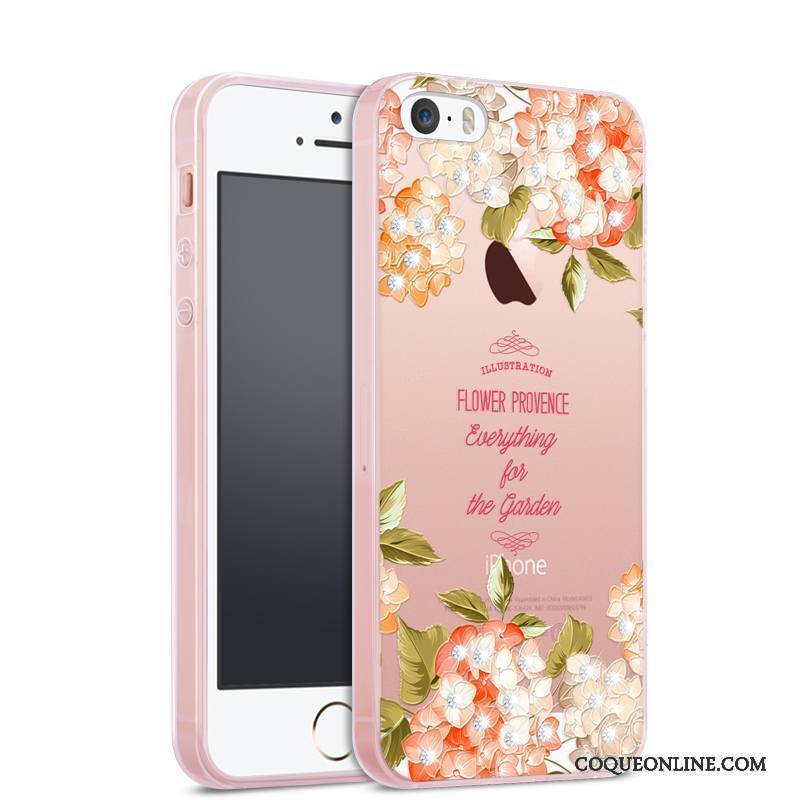 iPhone Se Coque Rose Silicone Tout Compris Étui Transparent Incassable Strass