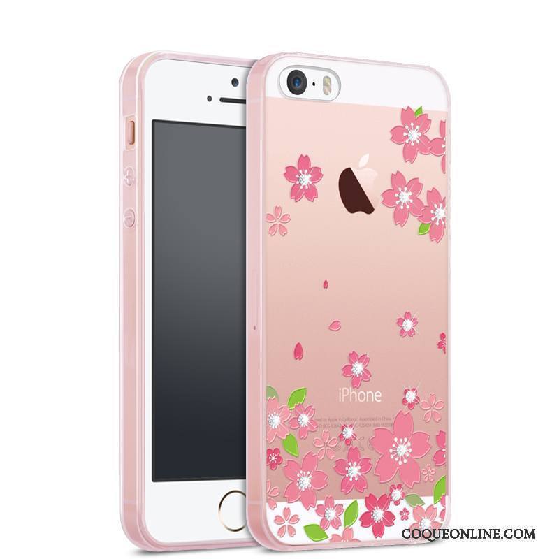 iPhone Se Coque Rose Silicone Tout Compris Étui Transparent Incassable Strass