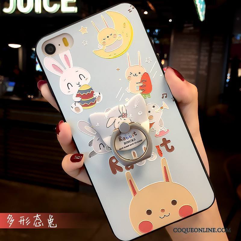 iPhone Se Coque Tout Compris Bleu Charmant Dessin Animé Tendance Silicone Étui