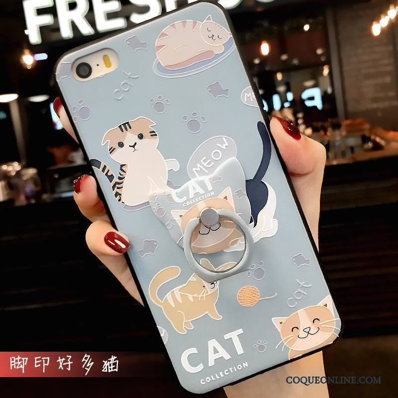 iPhone Se Coque Tout Compris Bleu Charmant Dessin Animé Tendance Silicone Étui