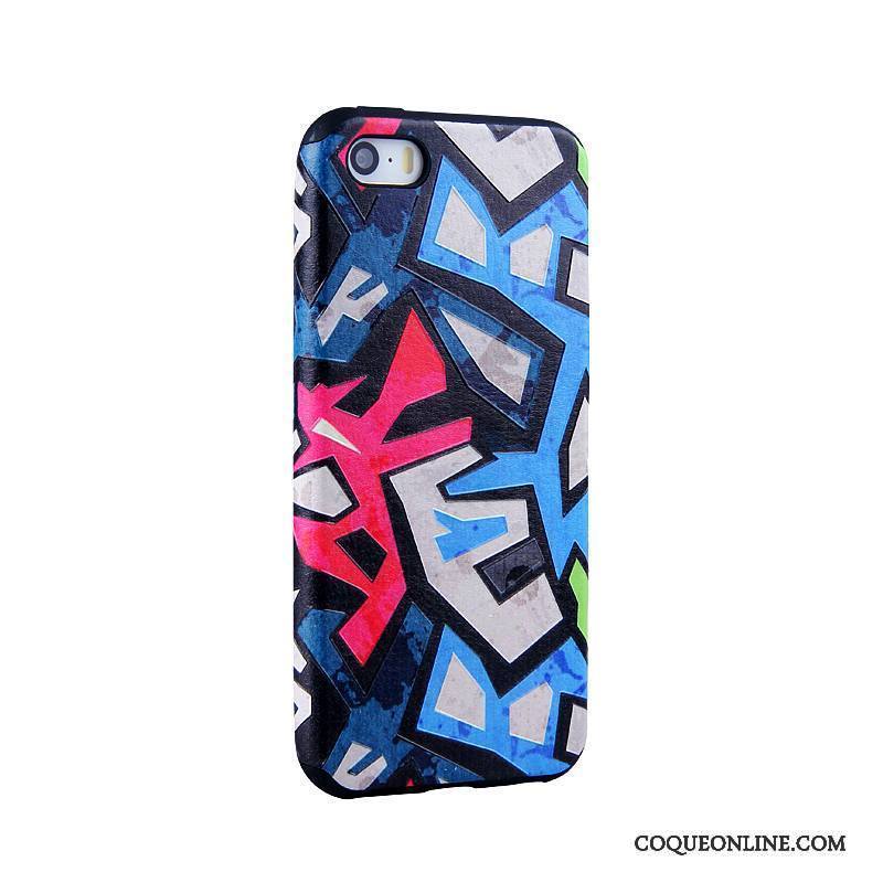 iPhone Se Dessin Animé Bleu Tendance Coque De Téléphone Peinture Protection Fluide Doux