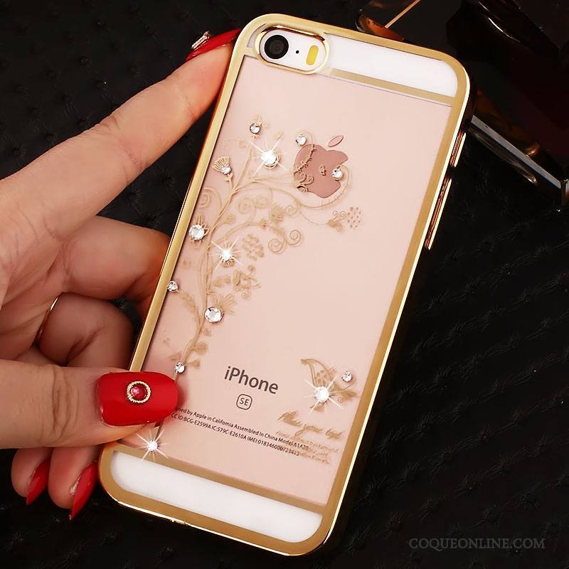 iPhone Se Or Protection Transparent Incruster Strass Étui Coque Téléphone Portable