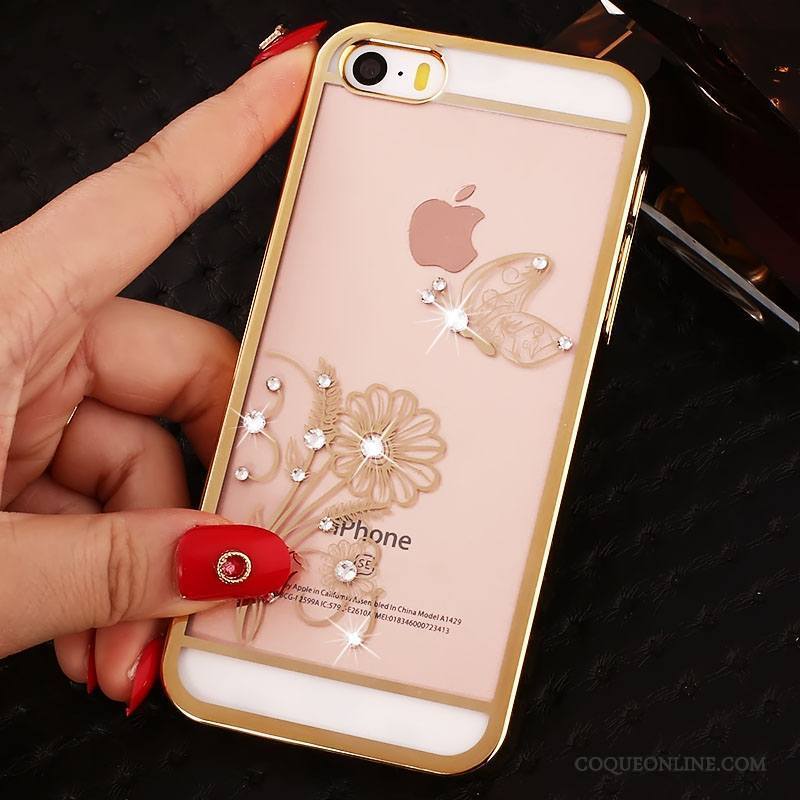 iPhone Se Or Protection Transparent Incruster Strass Étui Coque Téléphone Portable