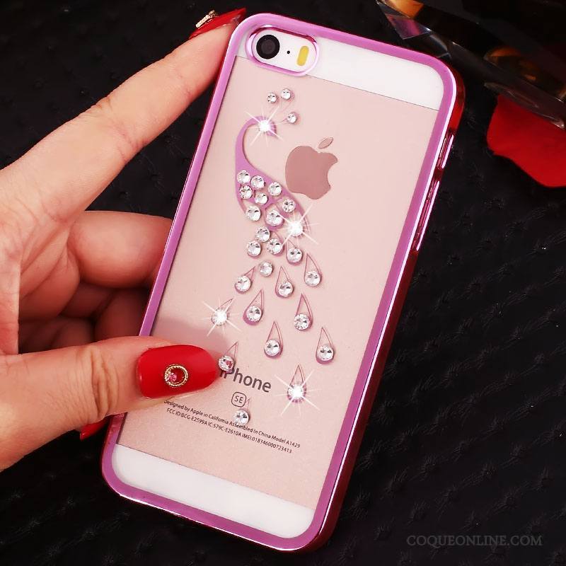 iPhone Se Or Protection Transparent Incruster Strass Étui Coque Téléphone Portable