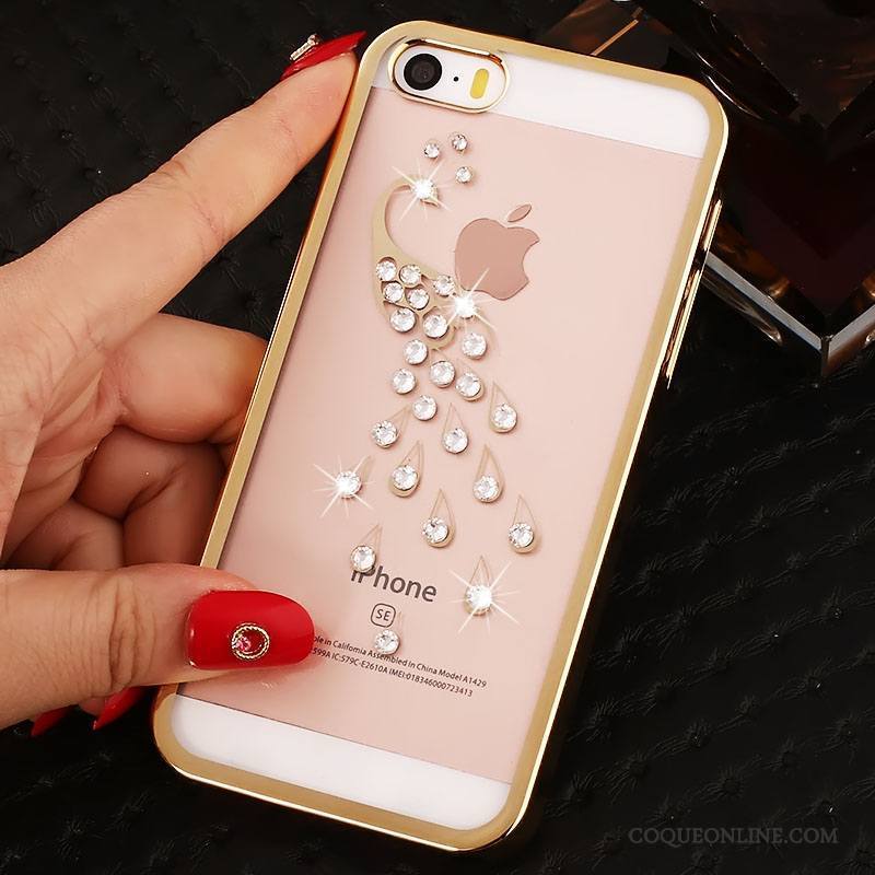 iPhone Se Or Protection Transparent Incruster Strass Étui Coque Téléphone Portable