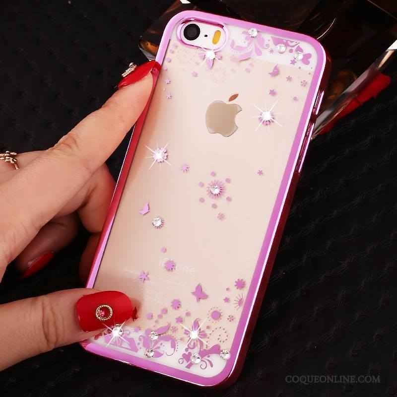 iPhone Se Or Protection Transparent Incruster Strass Étui Coque Téléphone Portable